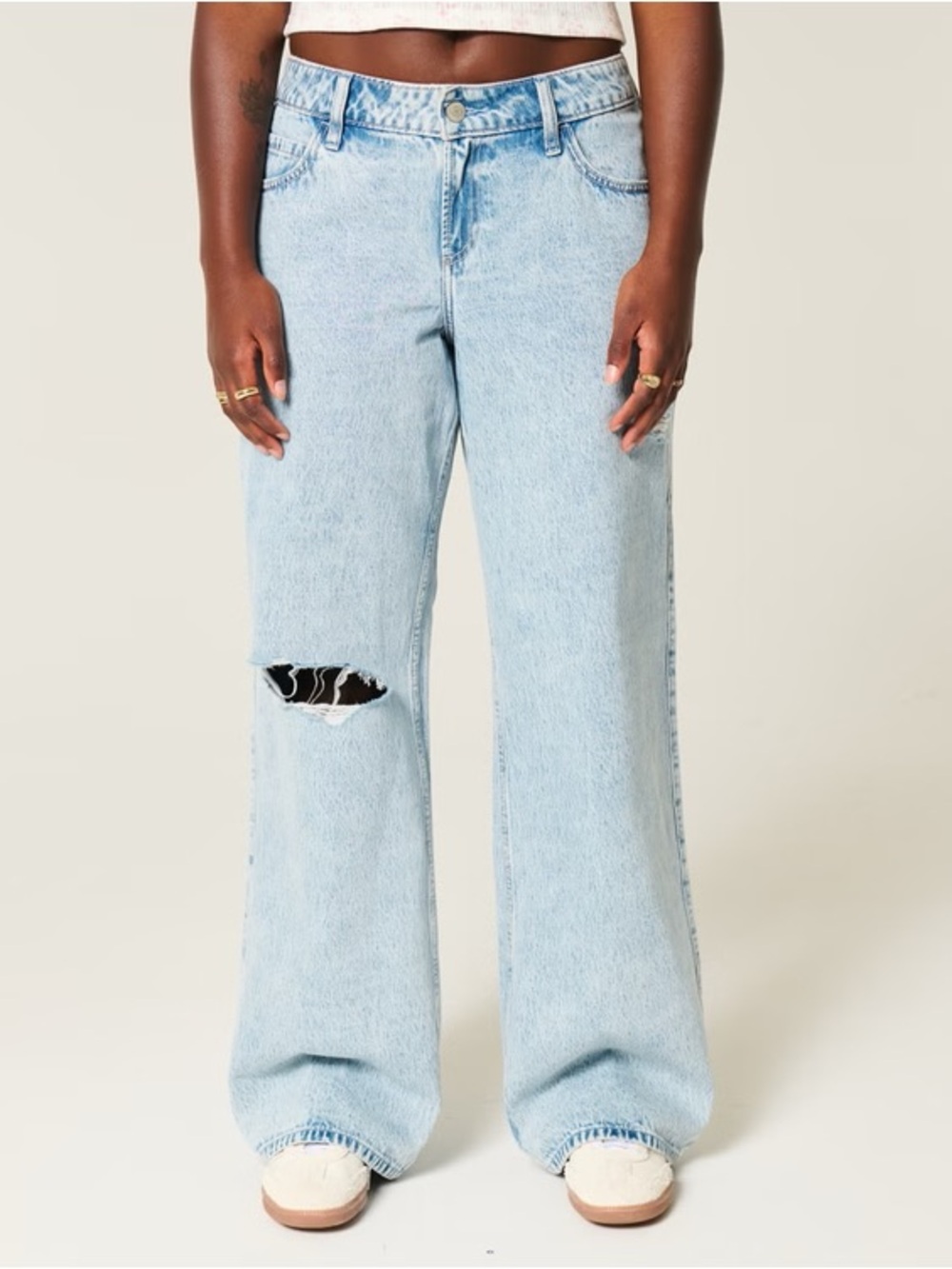 Hollister Light Blue Wide-Leg Distressed Jeans